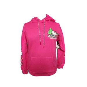 Small Hello Kitty Christmas Holiday Hoodie Womens Pink Long Sleeve Graphic Print